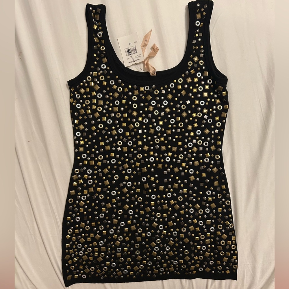 Bailey 44 Metallic Silver Gold Studded Tank Top S